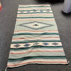Unbranded Southwestern Rug Blanket Unisex 79x41 Green Pink Geometric Tribal Boho